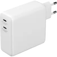 Deltaco Chargeur mural USB-C, power bank intégré, 9600 mAh, 2x USB-C (40 W, 2 ports), Chargeur USB, Blanc