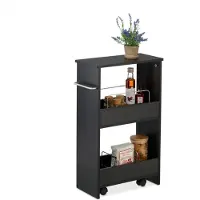 Relaxdays Étagère de niche , 3 étages, étagère de niche étroite pour cuisine et salle de bains, H x l x P : 66,5 x 42 x 20 cm, étagère à roulettes, noire