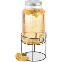 Merkloos distributeur de boissons avec support - robinet et couvercle - 6 litres - verre - robinet à limonade - transparent