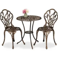 Relaxdays Ensemble de mobilier de jardin , 3 pièces (table et 2 chaises), en fonte d'aluminium, style antique, salon de jardin, noir/bronze