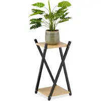 Relaxdays - Tagère À Plantes, 2 Surfaces Effet Bois, Tabouret Moderne Fleur, Hlp : 57x29x29 Cm, Colonne, Noir-Brun Clair