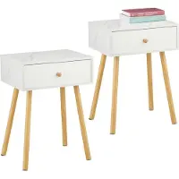 Relaxdays Nachttisch Marmoroptik & Holzbeine (40 x 32 x 55 cm)