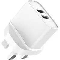 Jaym Chargeur double USB-A 12 W 2,4 A avec prises UK et Dubaï (12 W), Chargeur USB, Blanc