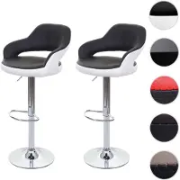 Mendler 2x tabouret de bar HWC-F16, chaise de comptoir avec dossier, rotatif, similicuir noir/blanc