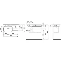Laufen INO lavabo, sans trou pour robinetterie, avec trop-plein, tablette céramique à droite, 900x450mm, H8133027161091