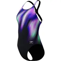 Speedo Fl Placement Printed Powerback Swimsuit Noir UK 38 Femme