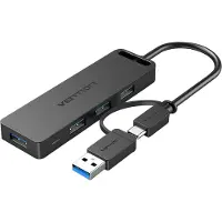 Vention Hub USB 3.0 à 4 ports avec interface USB-C et USB 3.0 2 en 1 et alimentation intégrée, câble ABS de 0,15 m.