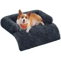 OEM Couverture pour chien, banc pour chien, coussin pour chien, peluche, taille L, pour chiens de taille moyenne, 95 x 85 x 16 cm, gris foncé