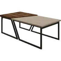 Skye Decor , Verona P0024623 - Travertin, Noyer rustique, Ensemble de tables basses, Travertin, panneau de particules mélaminé à 100%, 60-80 x 60 x 38,8 cm