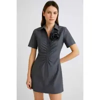 Marella pour femme. 2523226054200 Robe courte avec broche fleurie Cappa grey (44), Casuel, Gris, Polyester, Manche courte