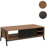 Mendler Table basse HWC-O40, table de salon, table basse, compartiments de rangement, porte coulissante, MDF, métal, mélamine, 42 x 120 x 60 cm naturel