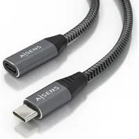 Aisens Câble d'extension USB 3.2 A107-0760/ USB Type-C mâle - USB Type-C femelle/ Jusqu'à 100W/ 20Gbps/ 50cm/ Gris