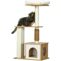 PawHut Arbre à chat , hauteur 114 cm, avec niche, colonne à gratter et finition en chêne