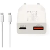 Nedis Chargeur mural GaN double port, 30 W PD, USB-A/C, câble de 1,5 m