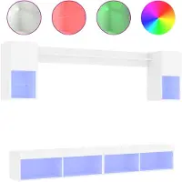 vidaXL Meuble-paroi 6 pièces avec éclairage LED Blanc Matériau dérivé du bois