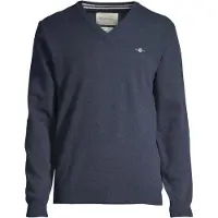 Gant pour homme. 87212 Pull-over à col en V en laine de mouton très fine de couleur marine (XL), Casuel