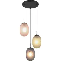 TRIO Lampe suspendue 3 lumières Facette avec verre coloré nervuré