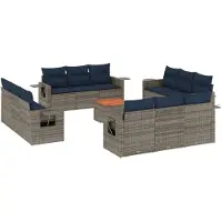 vidaXL Ensemble de 13 canapés de jardin avec coussins, gris, polyrattan