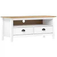 vidaXL Armoire TV Hill Blanc 110x40x47 cm Pin massif - Armoire TV - Meubles TV - Sideboard