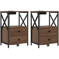 vidaXL Table de nuit avec station de chargement Chêne marron