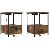 vidaXL Table de nuit avec station de chargement avec tiroir Chêne fumé