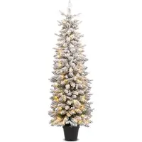 Costway Arbre de Noël artificiel - 140 LED et socle en ciment inclus - 180 x 50 x 180 cm - Vert/Blanc