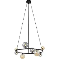 QAZQA Suspension noire avec verre fumé et ambré rond 8 lumières - Monaco
