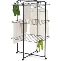 Brabantia HangOn Tower Drying Rack, 23 m (noir mat), séchoir à linge en tour pliable, séchoir sur pied peu encombrant avec roulettes et crochets de suspension