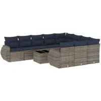vidaXL Ensemble de 11 canapés de jardin avec coussins, gris, polyrattan