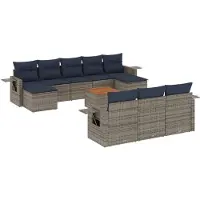 vidaXL Ensemble de 11 canapés de jardin avec coussins, gris, polyrattan