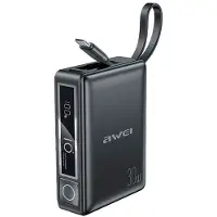 Awei Powerbank avec câble intégrémp87K 10000Mah Noir/Noir 30W