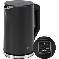 Kitchenbrothers Bouilloire - Électrique - 1,5L - 2200W - Contrôle de température réglable - Double paroi - Bouilloire en acier inoxydable - Noir
