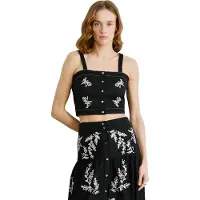 Pepe Jeans pour femme. PL305051 Top en popeline de coton Earby noir (S), Casuel, Sans manches / bretelles