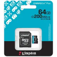 Kingston Technology Carte microSDXC Canvas Go Plus Gen4 200 Mo/s A2 U3 V30 64 Go + adaptateur