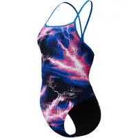 Speedo Femmes, Maillot de bain, Printed Turnback, Bleu, (36, 40)
