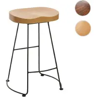 Mendler Tabouret de bar HWC-N25, chaise de bar tabouret de comptoir tabouret de cuisine, repose-pieds Industrial métal bois massif structure 3D naturel