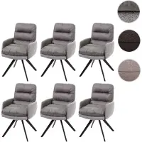 Mendler 6x Chaise de salle à manger HWC-G66, cuisine,pivotante,auto-position,tissu gris clair-gris, avec accoudoirs