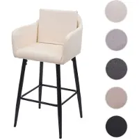Mendler Tabouret de bar HWC-H93, tabouret de comptoir, repose-pieds métal similicuir crème-beige