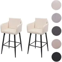 Mendler 2x Tabouret de bar HWC-H93, tabouret de comptoir, repose-pieds métal similicuir crème-beige