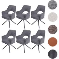 Mendler Lot de 6 chaises de salle à manger HWC-K30, fauteuil de cuisine, pivotant Auto-Position, tissu/textile corde-gris foncé