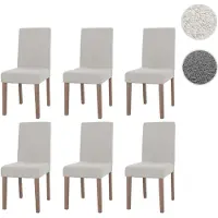 Mendler Lot de 6 chaises de salle à manger Littau, chaise de cuisine à dossier haut, tissu/textile bouclé bois crème, pieds couleur naturelle