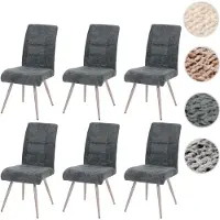 Mendler Ensemble de 6 chaises de salle à manger HWC-G55, chaise de cuisine avec dossier, en acier inoxydable brossé, revêtue de tissu chenille, couleur bleu-vert