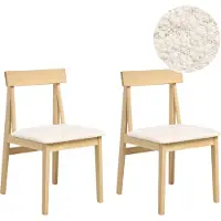 Beliani Ensemble de 2 chaises de salle à manger en bois de caoutchouc clair, assise bouclée beige clair, tissu polyester, sans accoudoirs, style rétro