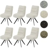 Mendler Lot de 6 chaises de salle à manger HWC-G66, chaise de cuisine, pivotante Auto-Position Tissu/Textile Bouclé certifié MVG blanc crème