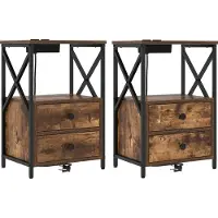 vidaXL Table de nuit avec station de chargement avec tiroir Chêne fumé