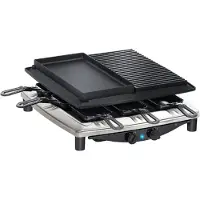 OEM Raclette Deluxe - Chrome - Plaque de cuisson antiadhésive - Résistante aux rayures et aux coupures - Avec poêle réversible en fonte