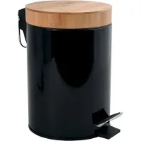 MSV Poubelle Aza 3l Noir Avec Couvercle En Bamboo, Poubelle, Noir