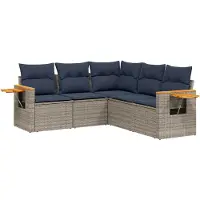 vidaXL Ensemble de salon de jardin 5 pièces avec coussins Gris Poly rotin