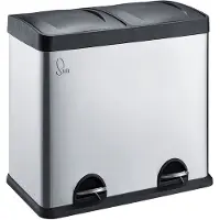SVITA T2X24 Poubelle en inox 48 litres (2 x 24L) Poubelle à pédale Poubelle de tri avec tiroirs inox