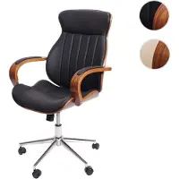 Mendler Chaise de bureau HWC-H39, pivotante, fauteuil, bois courbé, aspect noyer, similicuir noir